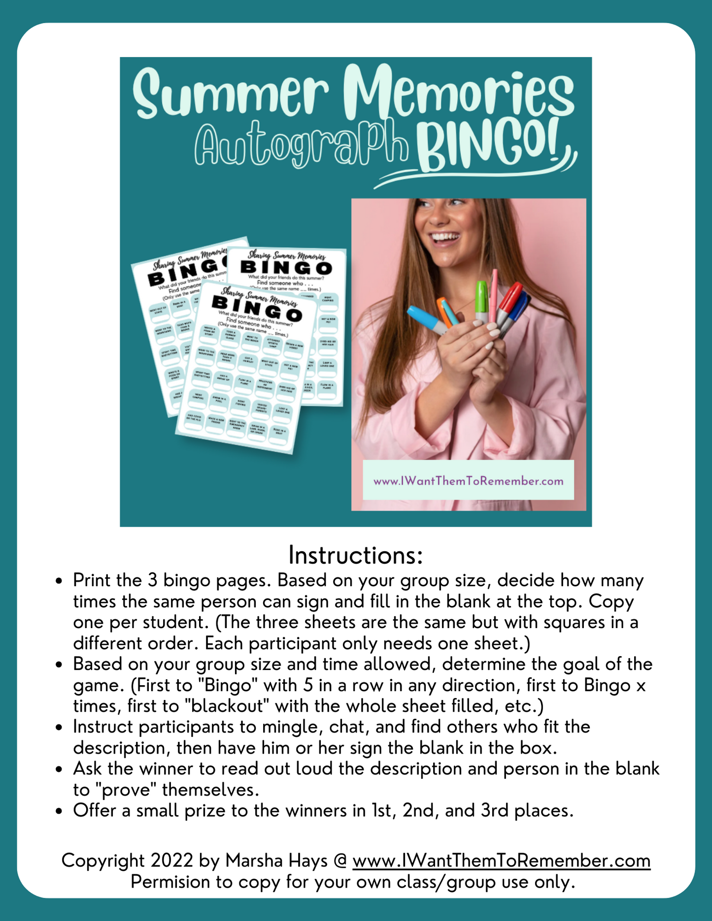 Autograph Bingo: Summer Memories Game