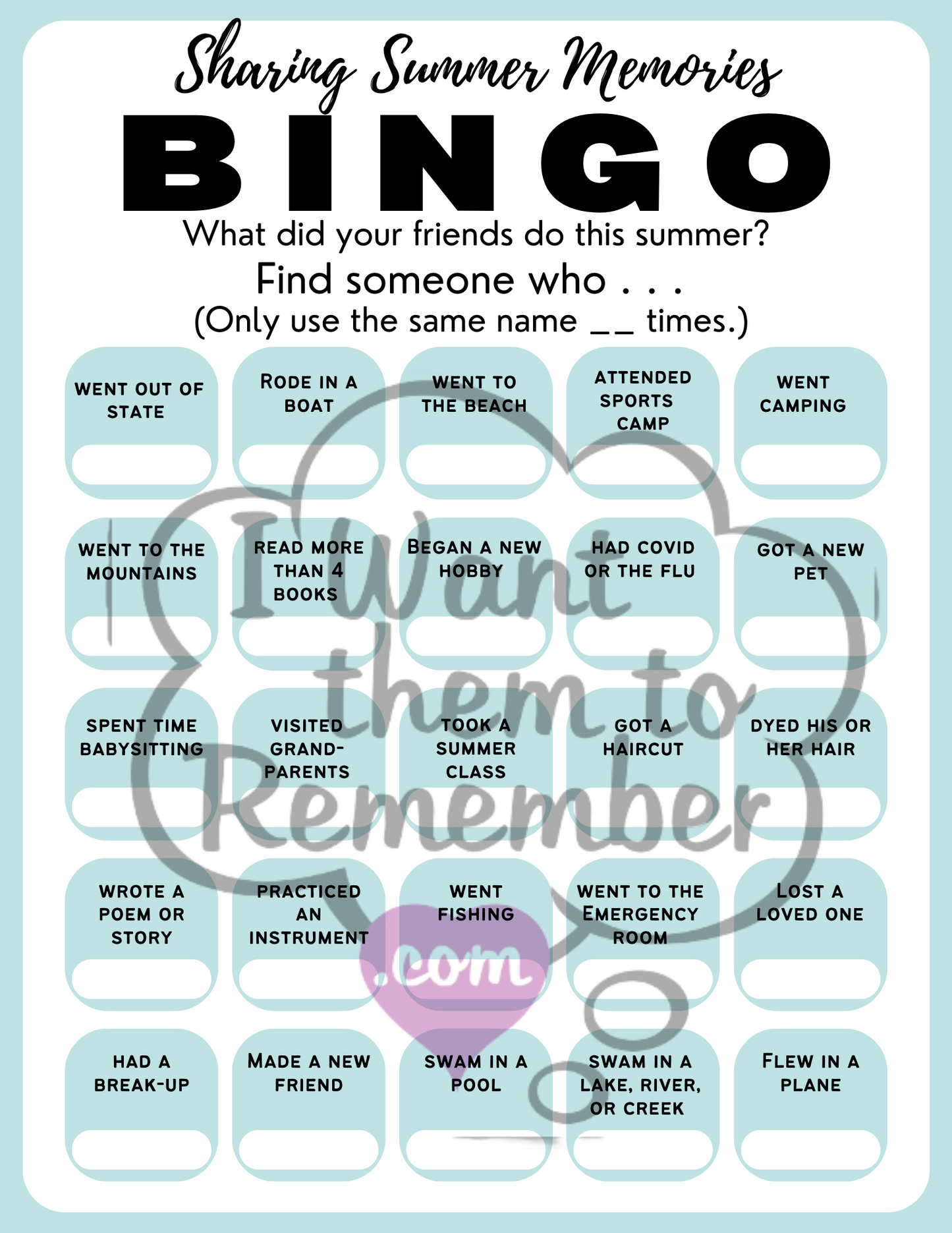 Autograph Bingo: Summer Memories Game